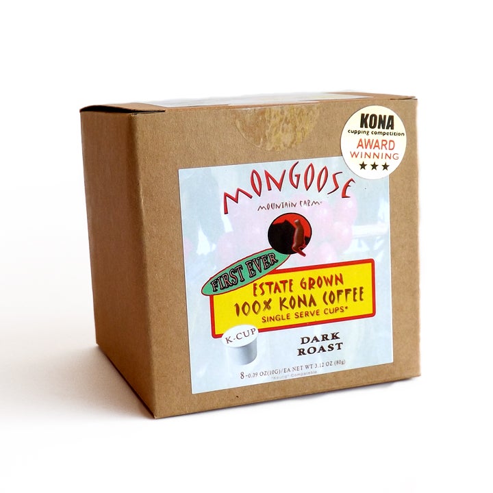 K-Cup Dark (box of 8 single serve cups) | Mongoose Mountain Farm 100% Kona  Coffee- Estate Grown